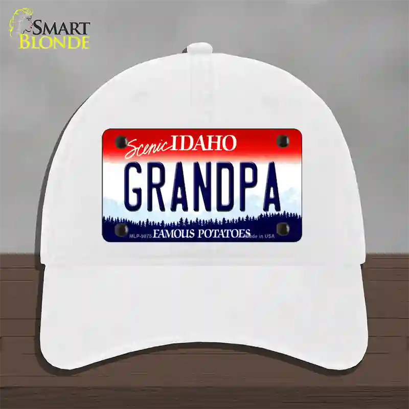 Grandpa Idaho Novelty License Plate Hat Unconstructed Cotton / White