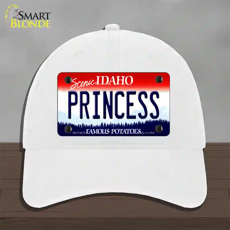 Princess Idaho Novelty License Plate Hat Unconstructed Cotton / White