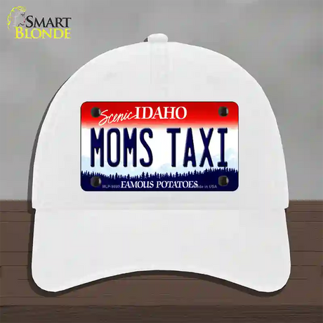 Moms Taxi Idaho Novelty License Plate Hat Unconstructed Cotton / White