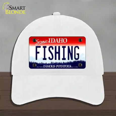 Fishing Idaho Novelty License Plate Hat Unconstructed Cotton / White