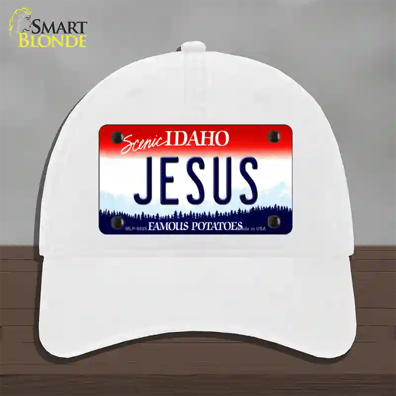 Jesus Idaho Novelty License Plate Hat Unconstructed Cotton / White