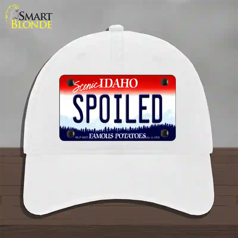 Spoiled Idaho Novelty License Plate Hat Unconstructed Cotton / White