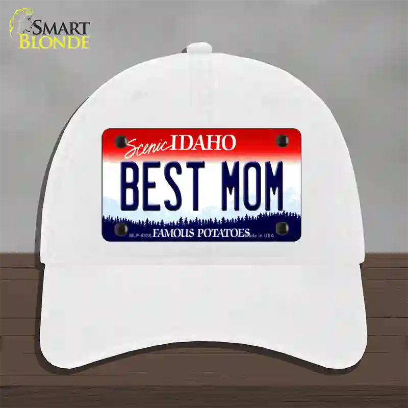 Best Mom Idaho Novelty License Plate Hat Unconstructed Cotton / White