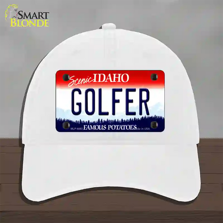 Golfer Idaho Novelty License Plate Hat Unconstructed Cotton / White