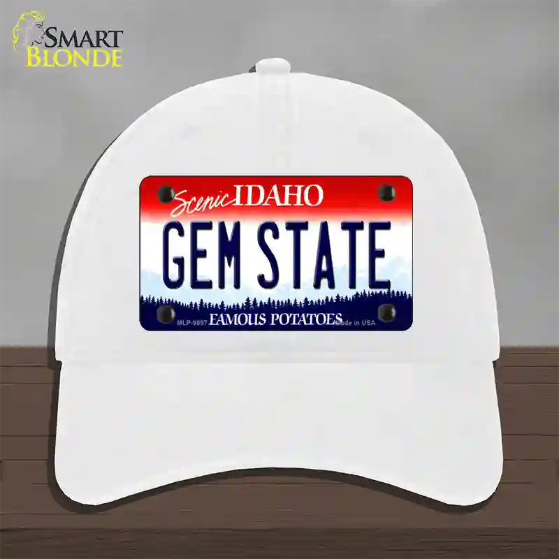 Gem State Idaho Novelty License Plate Hat Unconstructed Cotton / White