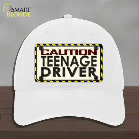 Caution Teenage Driver Novelty License Plate Hat Unconstructed Cotton / White