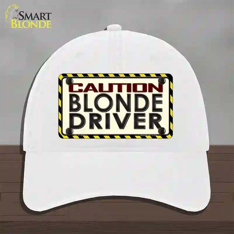 Caution Blonde Driver Novelty License Plate Hat Unconstructed Cotton / White