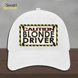 Caution Blonde Driver Novelty License Plate Hat Unconstructed Cotton / White