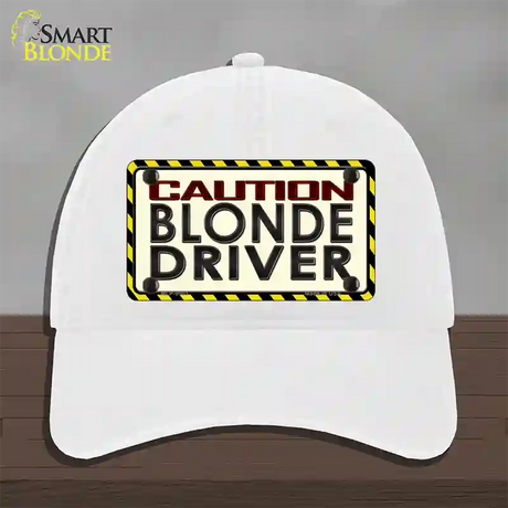 Caution Blonde Driver Novelty License Plate Hat Unconstructed Cotton / White