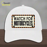 Watch For Motorcycle Novelty License Plate Hat Unconstructed Cotton / White