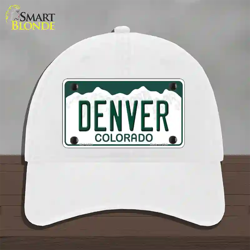 Denver Colorado Novelty License Plate Hat Unconstructed Cotton / White