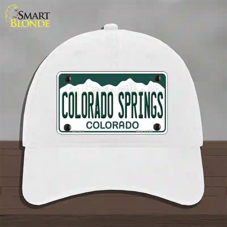 Colorado Springs Colorado Novelty License Plate Hat Unconstructed Cotton / White