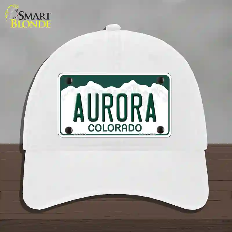 Aurora Colorado Novelty License Plate Hat Unconstructed Cotton / White