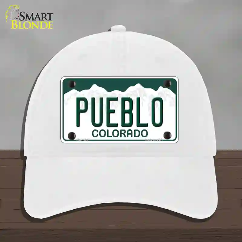 Pueblo Colorado Novelty License Plate Hat Unconstructed Cotton / White