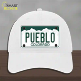 Pueblo Colorado Novelty License Plate Hat Unconstructed Cotton / White