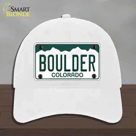 Boulder Colorado Novelty License Plate Hat Unconstructed Cotton / White