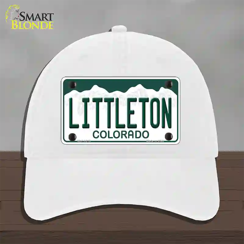 Littleton Colorado Novelty License Plate Hat Unconstructed Cotton / White