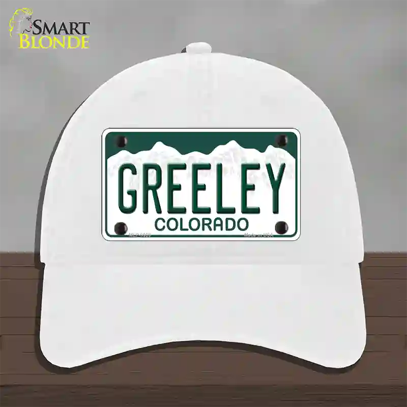 Greeley Colorado Novelty License Plate Hat Unconstructed Cotton / White