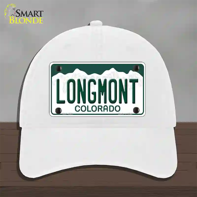 Longmont Colorado Novelty License Plate Hat Unconstructed Cotton / White