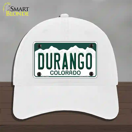 Durango Colorado Novelty License Plate Hat Unconstructed Cotton / White