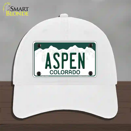 Aspen Colorado Novelty License Plate Hat Unconstructed Cotton / White