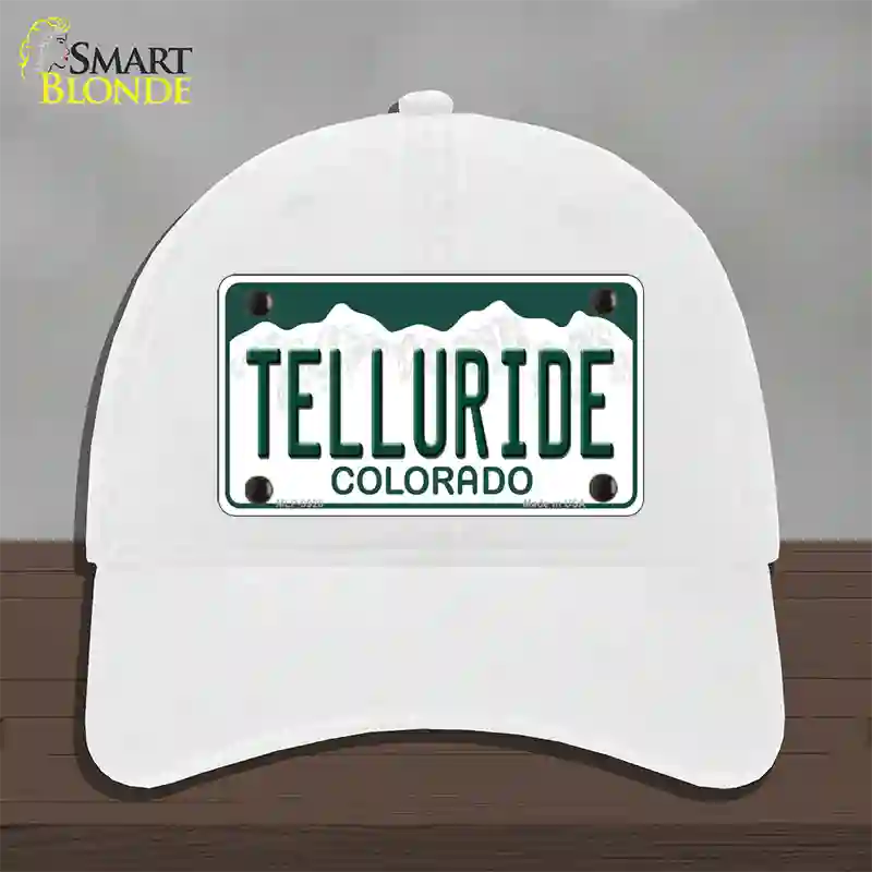 Telluride Colorado Novelty License Plate Hat Unconstructed Cotton / White