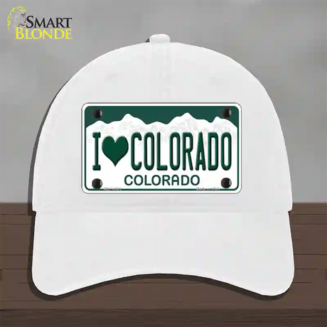 I Love Colorado Novelty License Plate Hat Unconstructed Cotton / White