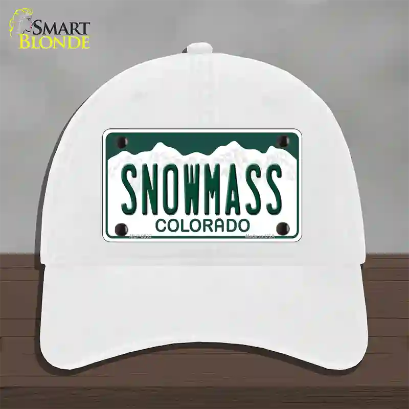 Snowmass Colorado Novelty License Plate Hat Unconstructed Cotton / White