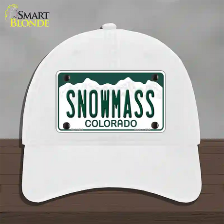 Snowmass Colorado Novelty License Plate Hat Unconstructed Cotton / White