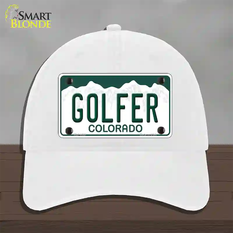 Golfer Colorado Novelty License Plate Hat Unconstructed Cotton / White