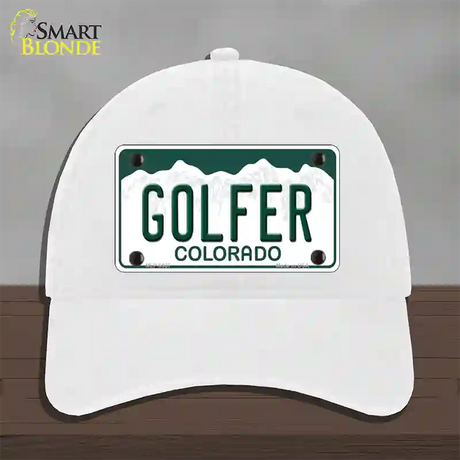 Golfer Colorado Novelty License Plate Hat Unconstructed Cotton / White