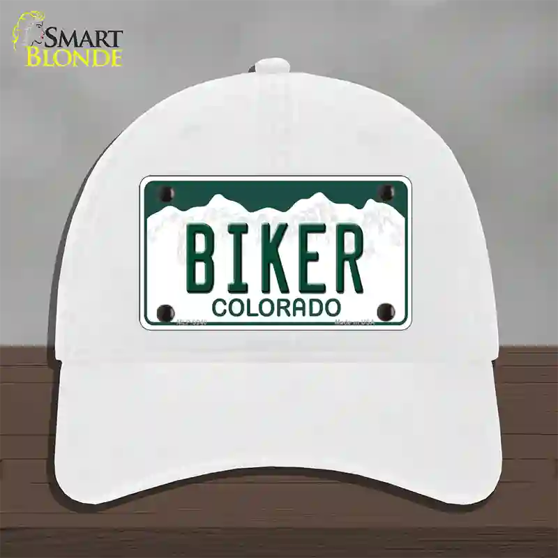 Biker Colorado Novelty License Plate Hat Unconstructed Cotton / White