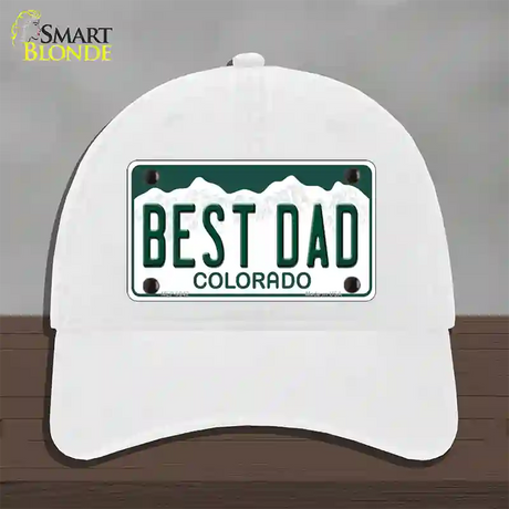 Best Dad Colorado Novelty License Plate Hat Unconstructed Cotton / White