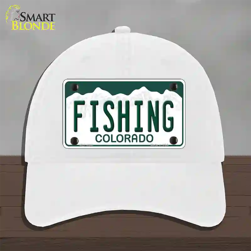 Fishing Colorado Novelty License Plate Hat Unconstructed Cotton / White