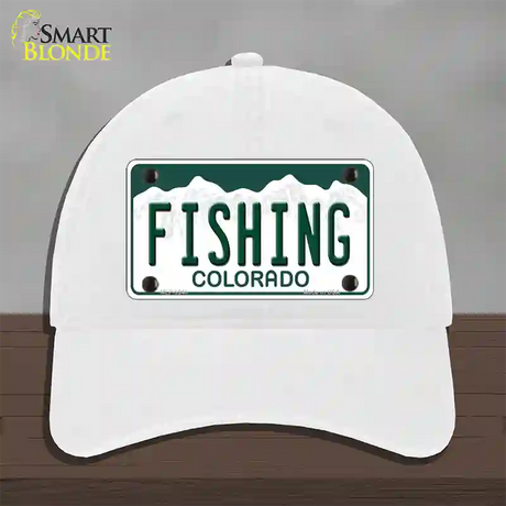 Fishing Colorado Novelty License Plate Hat Unconstructed Cotton / White