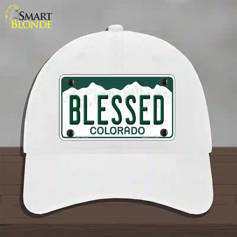 Blessed Colorado Novelty License Plate Hat Unconstructed Cotton / White