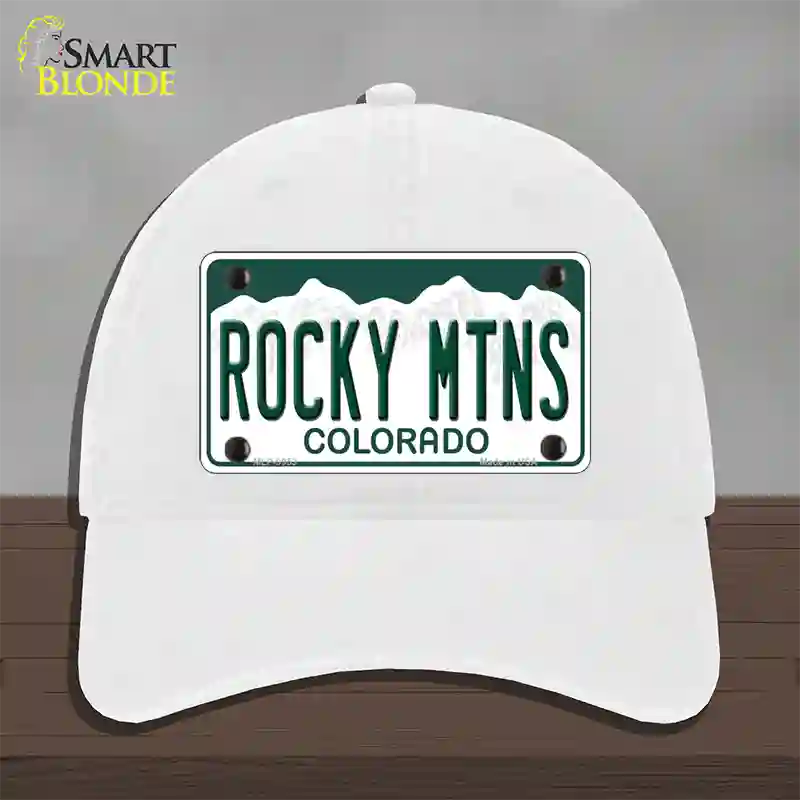 Rocky Mountains Colorado Novelty License Plate Hat Unconstructed Cotton / White