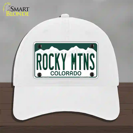 Rocky Mountains Colorado Novelty License Plate Hat Unconstructed Cotton / White