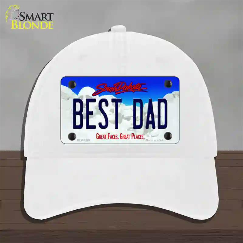 Best Dad South Dakota Novelty License Plate Hat Unconstructed Cotton / White