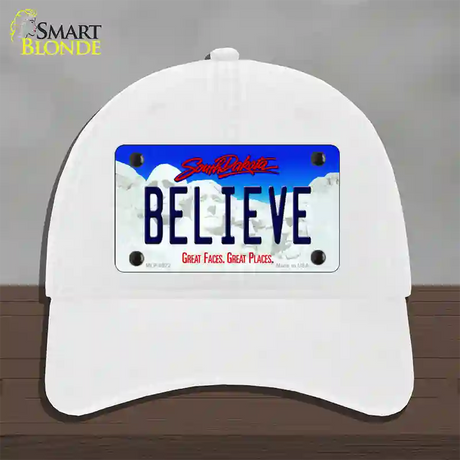 Believe South Dakota Novelty License Plate Hat Unconstructed Cotton / White