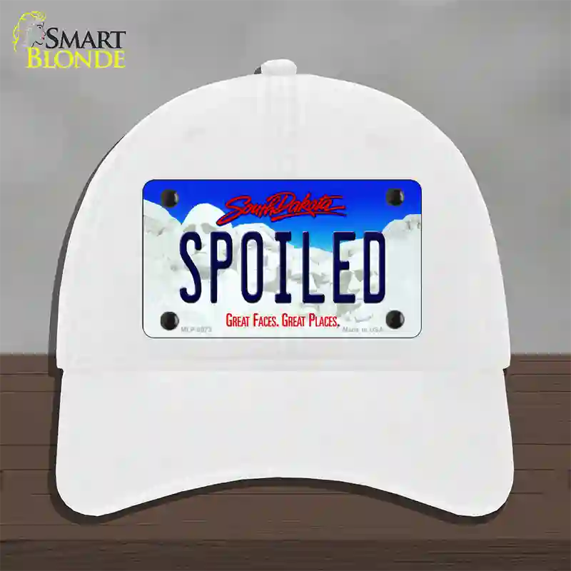 Spoiled South Dakota Novelty License Plate Hat Unconstructed Cotton / White