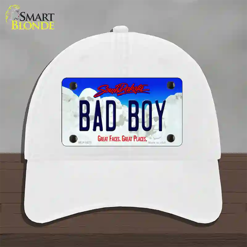 Bad Boy South Dakota Novelty License Plate Hat Unconstructed Cotton / White