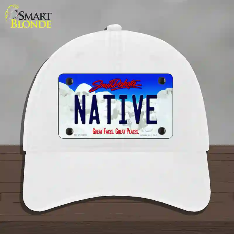 Native South Dakota Novelty License Plate Hat Unconstructed Cotton / White