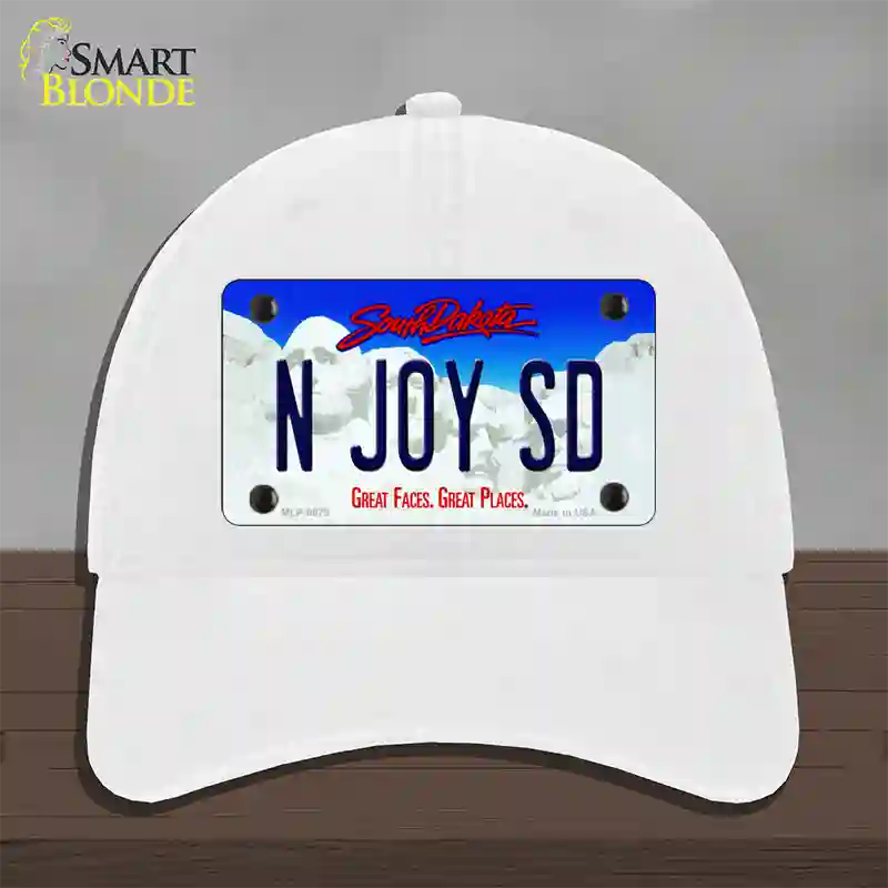 N Joy SD South Dakota Novelty License Plate Hat Unconstructed Cotton / White