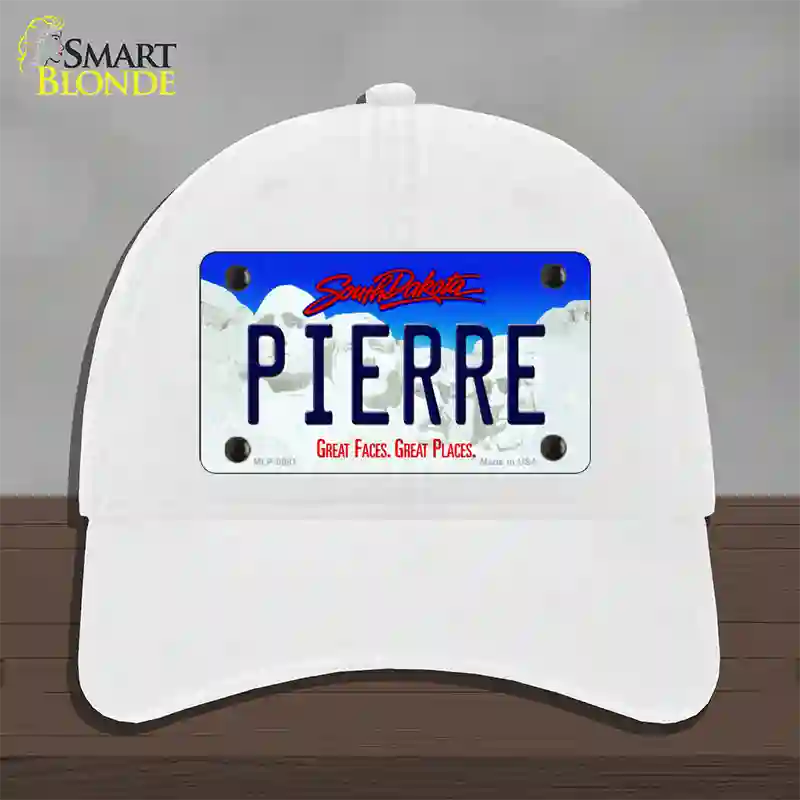 Pierre South Dakota Novelty License Plate Hat Unconstructed Cotton / White