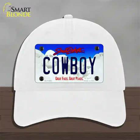 Cowboy South Dakota Novelty License Plate Hat Unconstructed Cotton / White