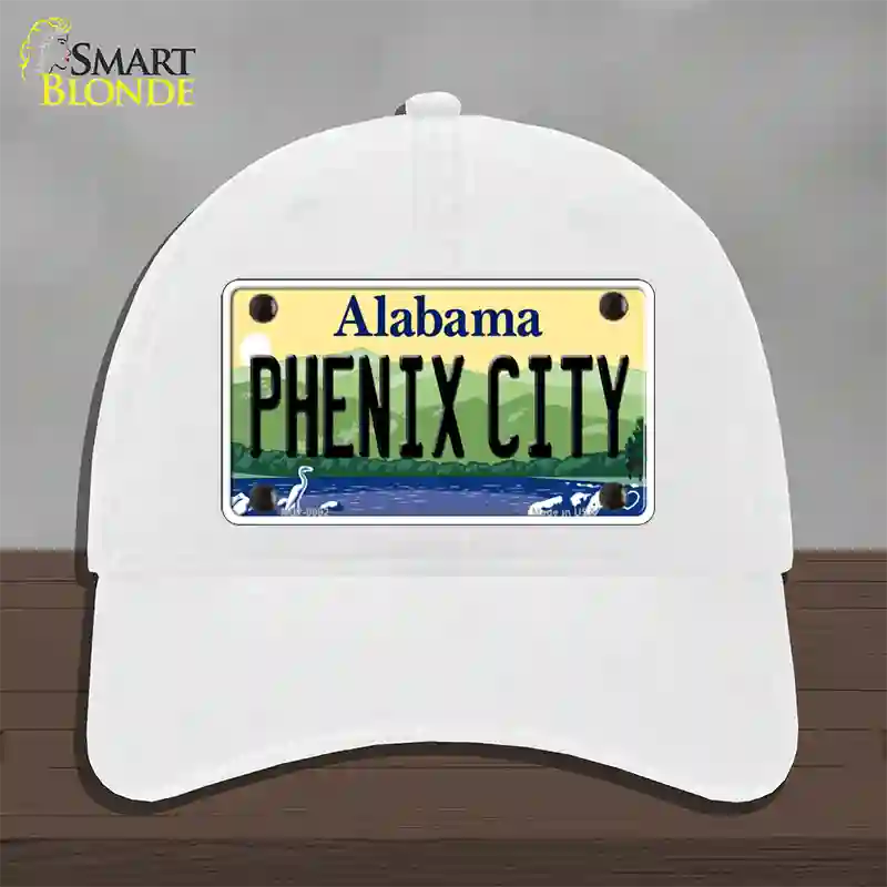 Phenix City Alabama Novelty License Plate Hat Unconstructed Cotton / White