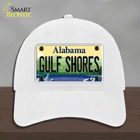 Gulf Shores Alabama Novelty License Plate Hat Unconstructed Cotton / White