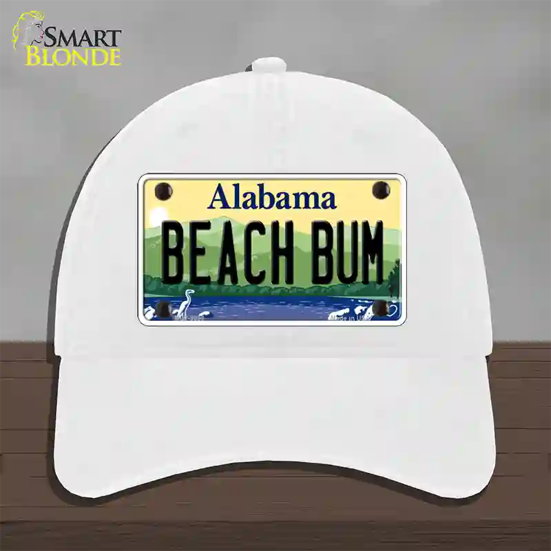 Beach Bum Alabama Novelty License Plate Hat Unconstructed Cotton / White