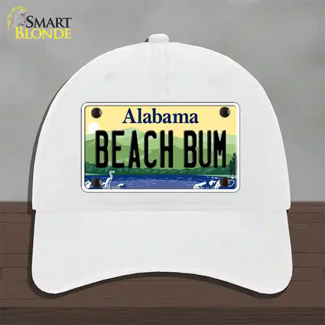 Beach Bum Alabama Novelty License Plate Hat Unconstructed Cotton / White